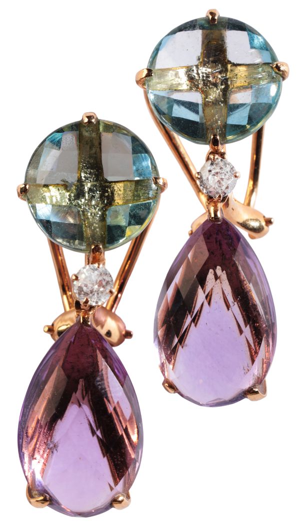 A PAIR OF GEM-SET DROP EARRINGS