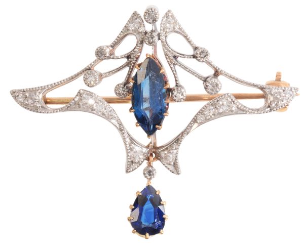 AN ANTIQUE SAPPHIRE AND DIAMOND BROOCH