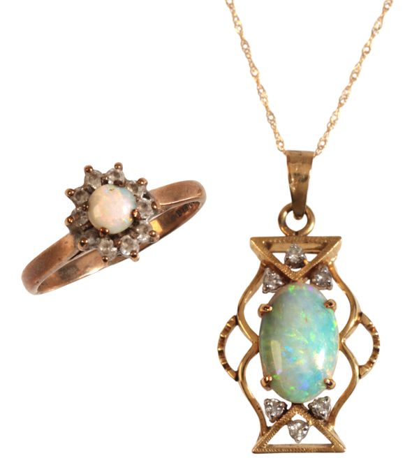 AN OPAL AND DIAMOND PENDANT NECKLACE