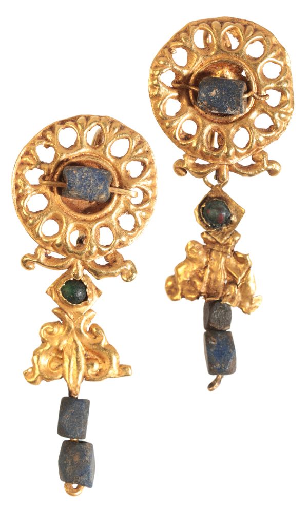 A PAIR OF ANCIENT GEM-SET DROP EARRINGS