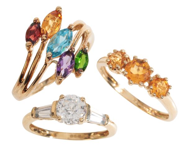 THREE GEM-SET RINGS