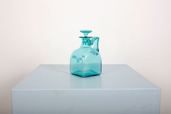 A WHITEFRIARS SKY BLUE SQUARE CLARET JUG, MODEL NO. 2091