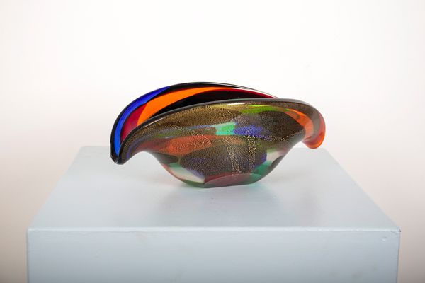 A LARGE MURANO GLASS ELLIPTICAL BOWL OR SCULPTURE
