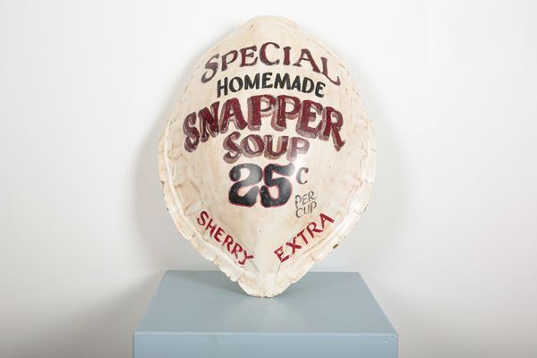 MARTIN SCOREY (1961-2021): A FAUX TURTLE SHELL ADVERTISING SIGN FOR 'SNAPPER SOUP'