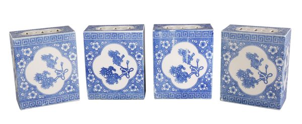 A GROUP OF FOUR CHINESE PORCELAIN BLUE AND WHITE FLOWER BRICKS