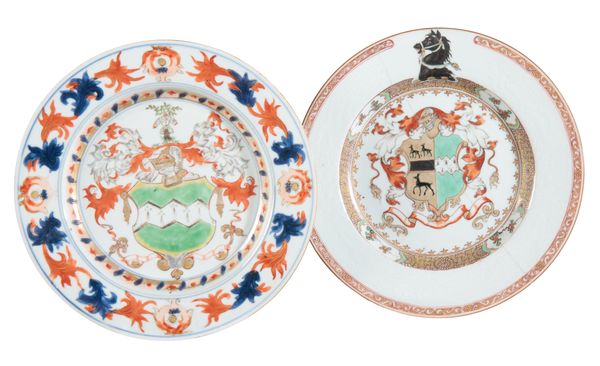 TWO CHINESE EXPORT PORCELAIN ARMORIAL PLATES