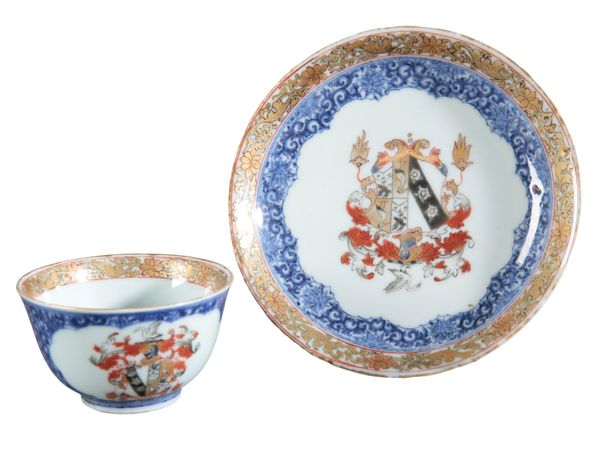 A CHINESE EXPORT PORCELAIN TEACUP AND SAUCER