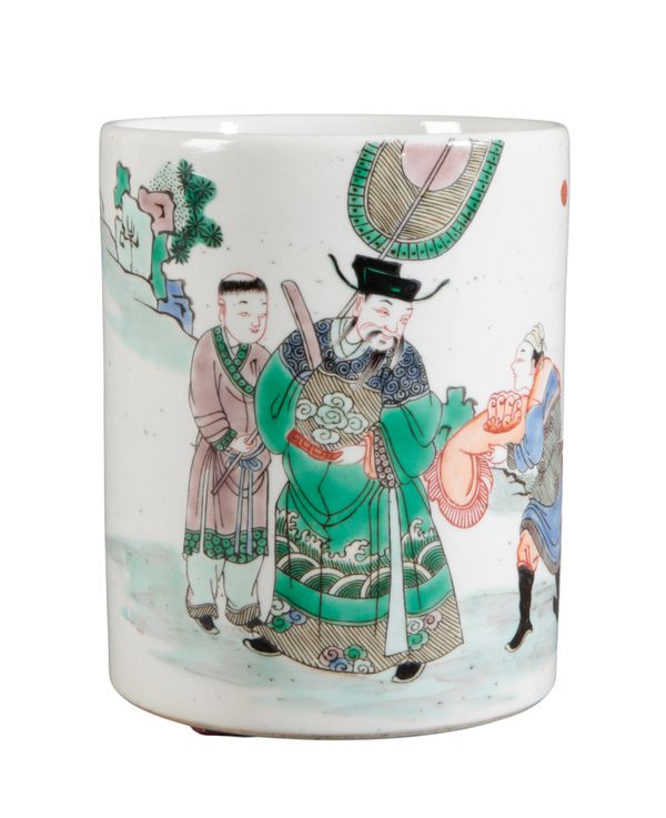 A CHINESE PORCELAIN FAMILLE VERTE BRUSH POT