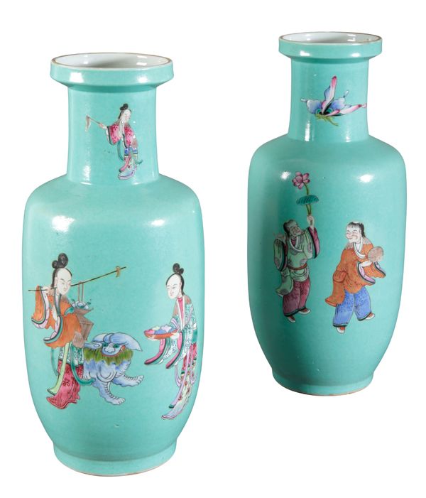 A PAIR OF CHINESE PORCELAIN TURQUOISE GLAZED BALUSTER VASES