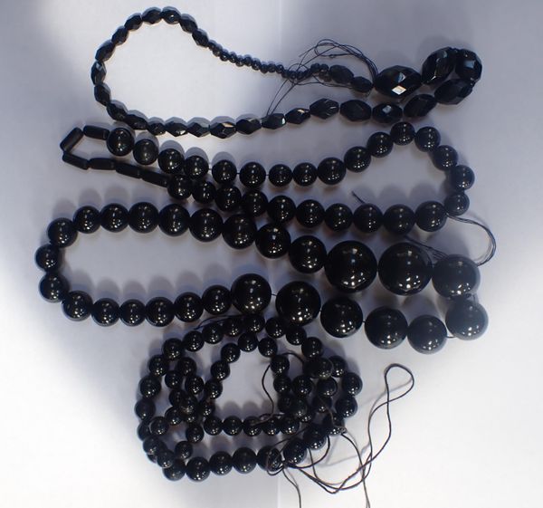 THREE JET  SPHERICAL BEAD NECKLACES