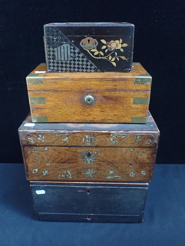 A 19th CENTURY OAK BRASS BOUND BOX WITH BRAMAH LOCK