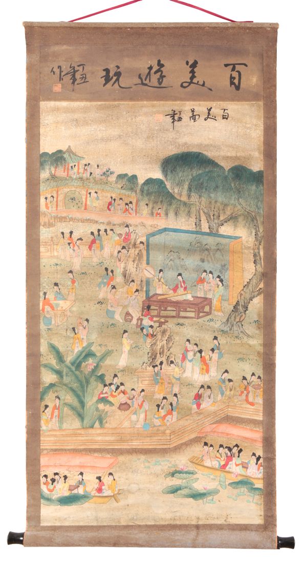 A CHINESE SILK HANGING SCROLL