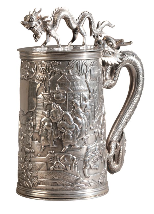 A CHINESE EXPORT SILVER TANKARD BY LEECHING