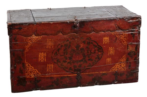 A TIBETAN POLYCHROME PAINTED CHEST