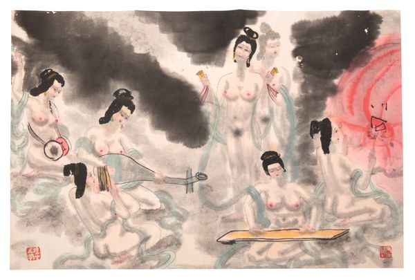 FU ERSHI (1936-2017) An interior with figures