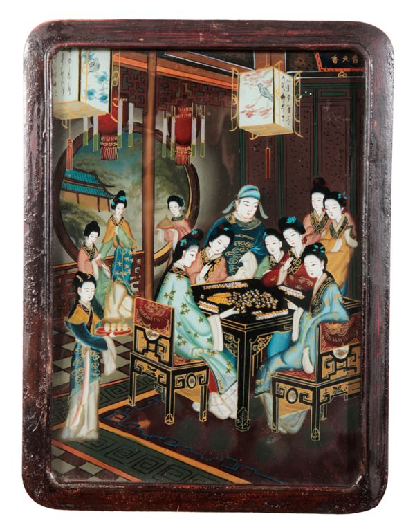 TWO CHINESE REVERSE PAINTINGS ON GLASS