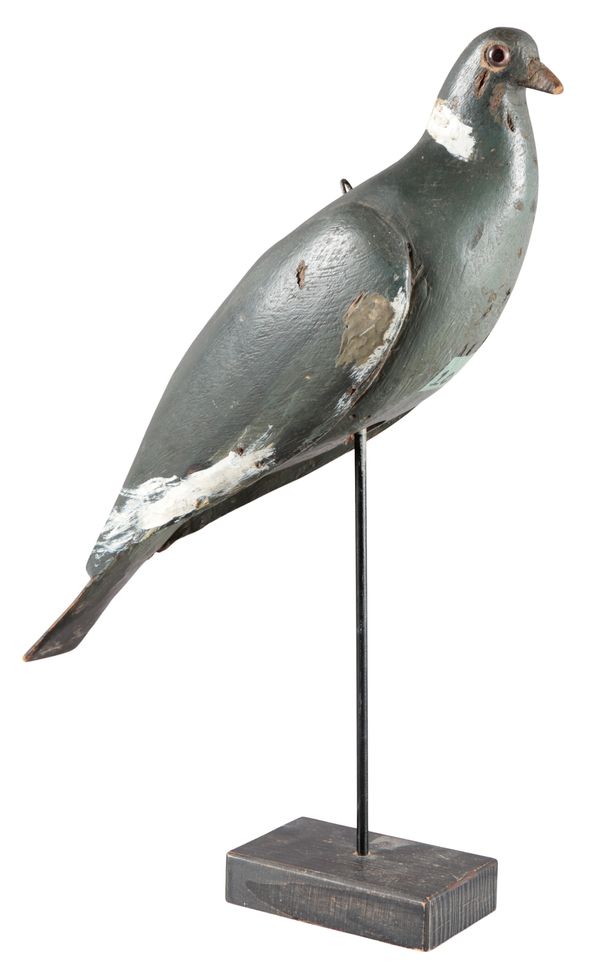 A LARGE ENGLISH PAINTED WOOD PIGEON DECOY