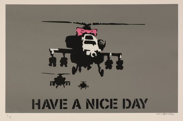 *NOT BANKSY (Contemporary) 'Have a Nice Day - Happy Choppers (Gray)'