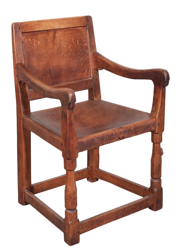 ROBERT 'MOUSEMAN' THOMPSON (1876-1955): AN ENGLISH OAK CARVER ELBOW CHAIR