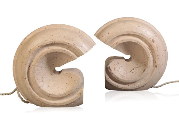 GIULIANO CESARI & ENRICO PANZERI FOR NUCLEO SORMANI, ITALY: A PAIR OF SCULPTURAL TRAVERTINE TABLE LAMPS