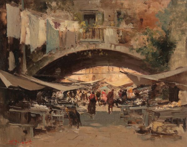 *EZELINO BRIANTI (1901-1971) A Continental marketplace with figures