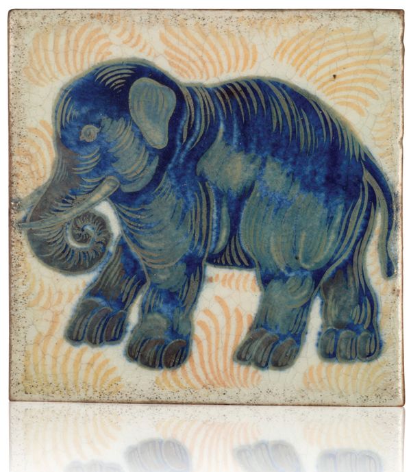 WILLIAM DE MORGAN (1839-1917): A RARE 'TRIPLE LUSTRE' LATE FULHAM PERIOD TILE 'ELEPHANT'