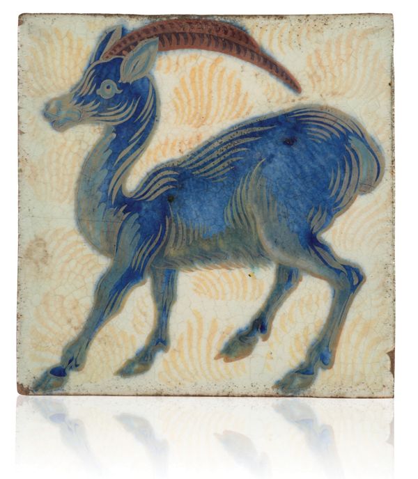 WILLIAM DE MORGAN (1839-1917): A RARE 'TRIPLE LUSTRE' LATE FULHAM PERIOD TILE 'ANTELOPE'