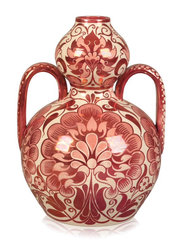 WILLIAM DE MORGAN (1839-1917): A DOUBLE GOURD TWIN-HANDLED VASE