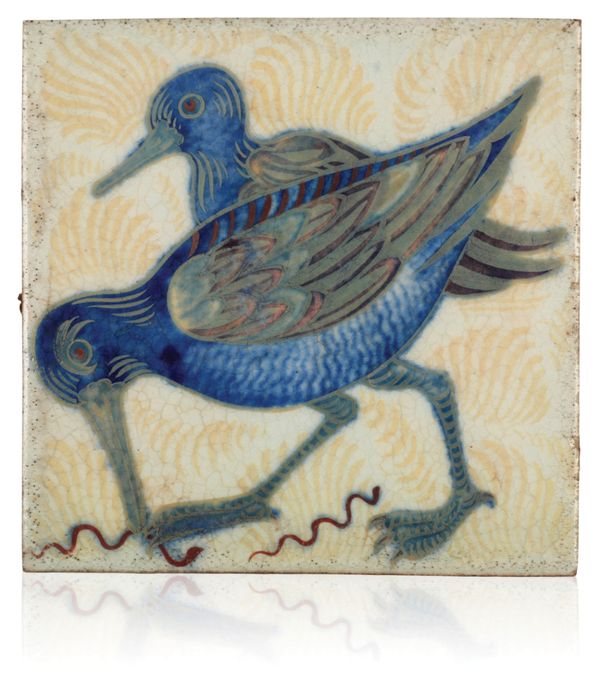 WILLIAM DE MORGAN (1839-1917): A RARE 'TRIPLE LUSTRE' LATE FULHAM PERIOD TILE '2 WADERS'