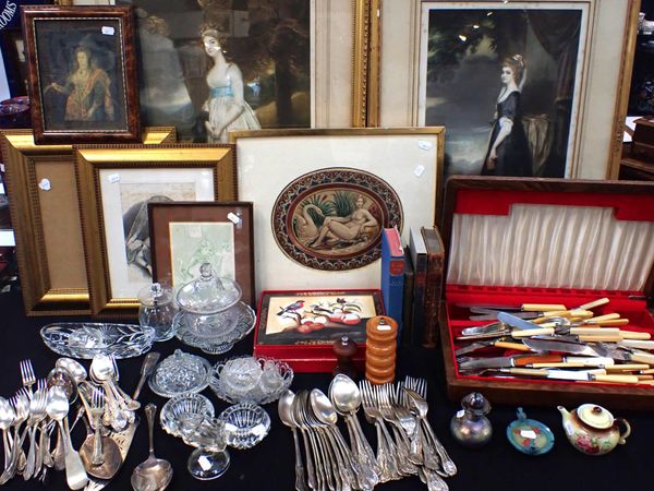 A QUANTITY OF GLASS, SILVER-PLATED CUTLERY