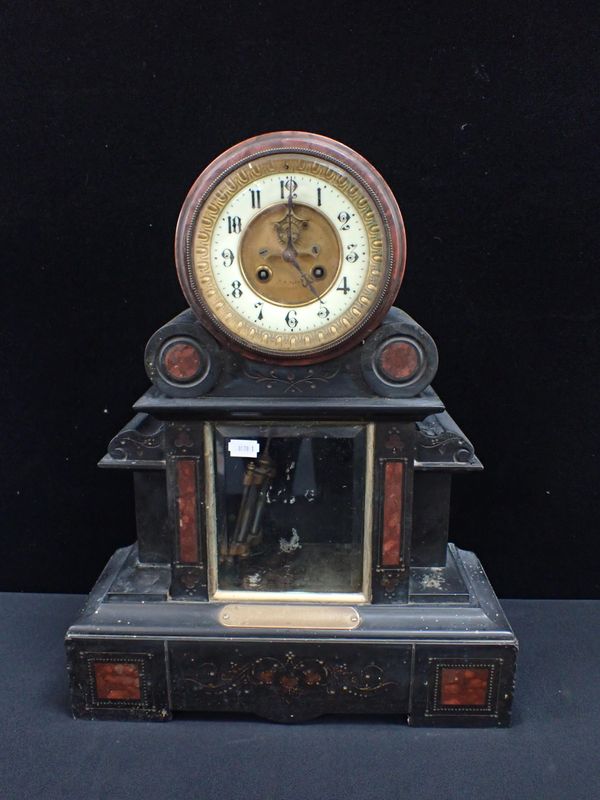 A MONUMENTAL SLATE-CASED CLOCK WITH VISIBLE BROCOT ESCAPEMENT