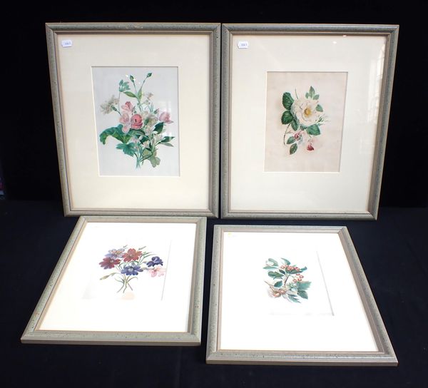 FOUR 19TH CENTURY FLORAL WATERCOLOURS