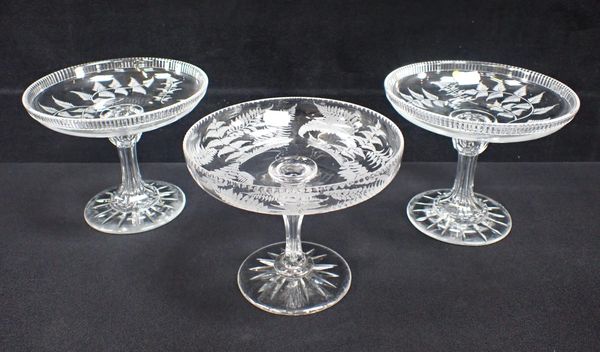 A PAIR OF VICTORIAN GLASS TAZZAS