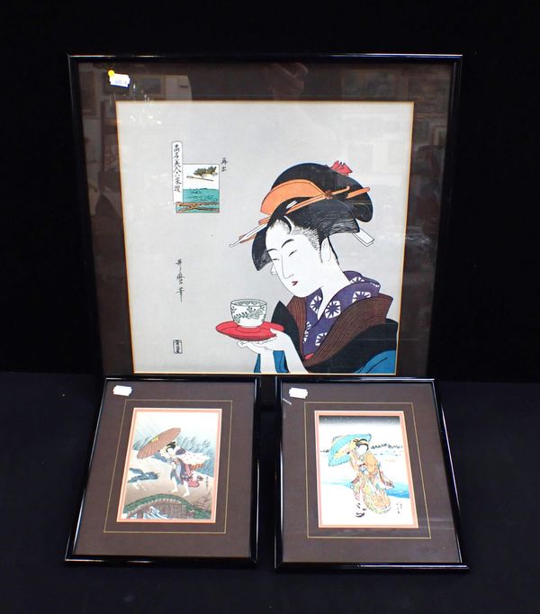 THREE JAPANESE PRINTS, FRAMED