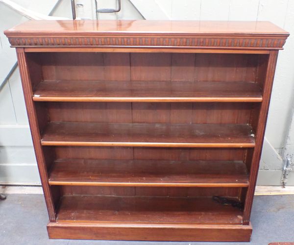 A LATE VICTORIAN MAHOGANY OPEN BOOKCASE