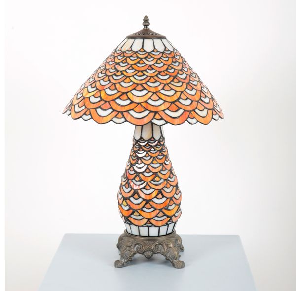 A TIFFANY STYLE BALUSTER LAMP AND SHADE