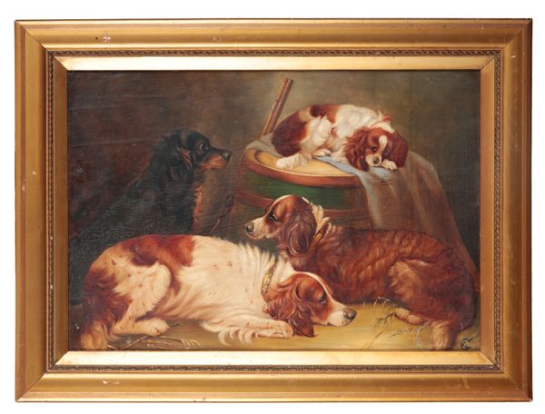 GEORGE ARMFIELD (1808-1893) Hounds in an interior