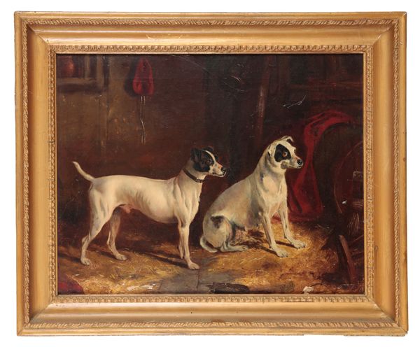 ALFRED WHEELER (1852-1932) "Two famous smooth haired fox terriers, the property of the Reverend John Gretton, Up-Hatherley, Cheltenham"
