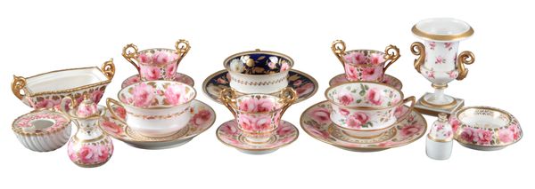 A SET OF THREE DAVENPORT PORCELAIN TWO-HANDLED CUPS AND SAUCERS