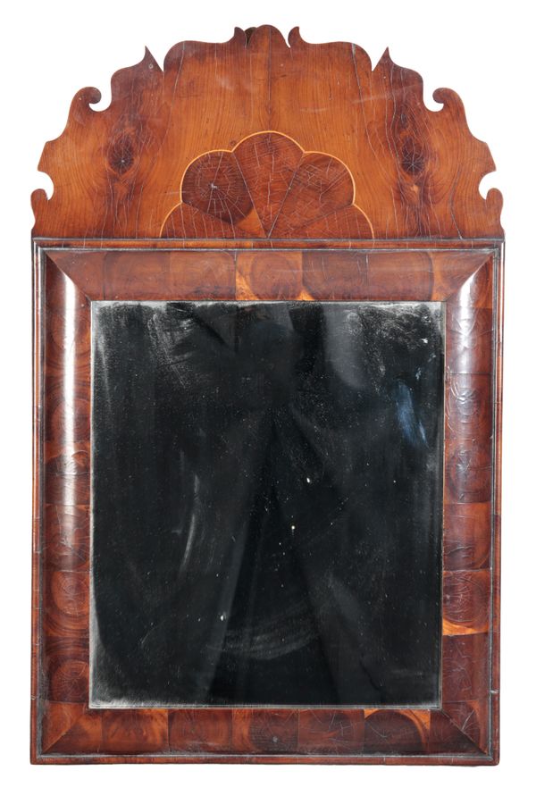 A WILLIAM AND MARY STYLE OYSTER VENEERED CUSHION MIRROR