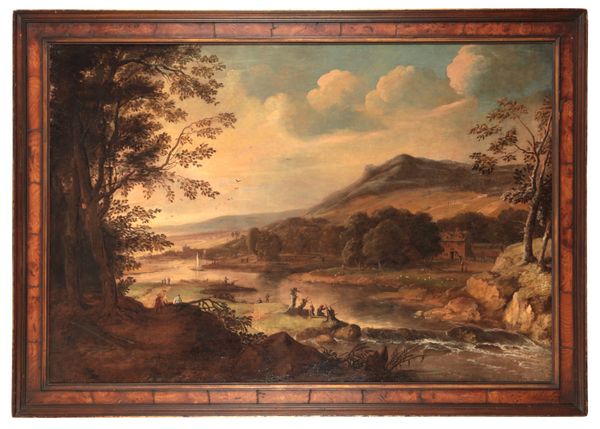 MANNER OF JOHANN CHRISTIAN VOLLERDT (1708-1769) An expansive Rhenish type landscape with figures