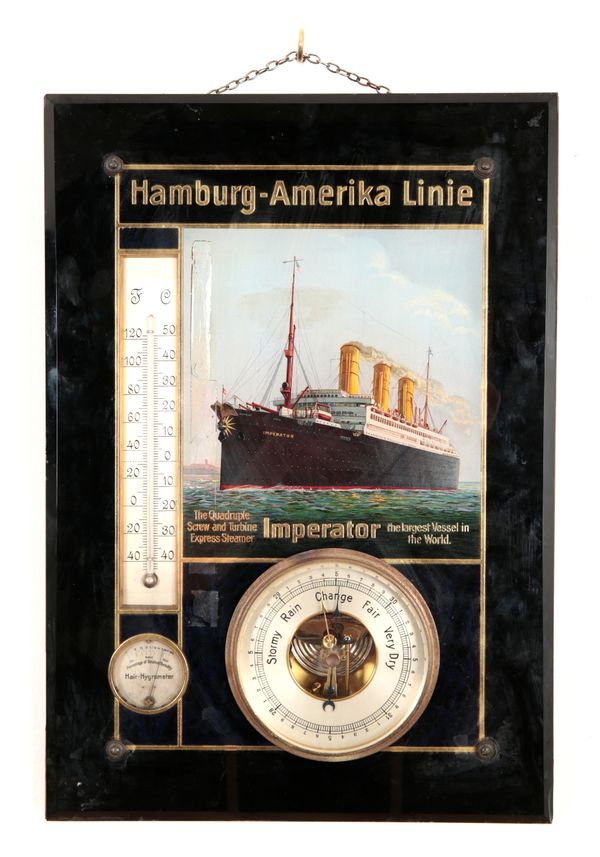 A HAMBURG-AMERIKA LINIE TRAVEL AGENTS ADVERTISING BAROMETER/THERMOMETER/HYGROMETER FOR THE S.S. IMPERATOR