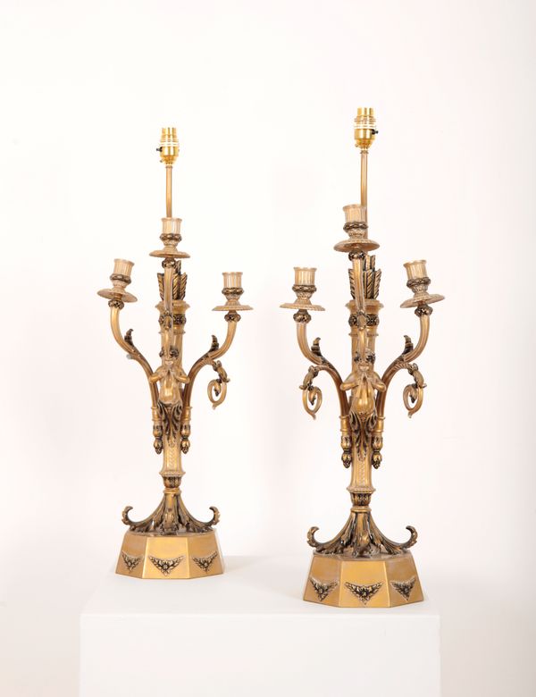 A PAIR OF LOUIS XVI STYLE GILT METAL LAMPS