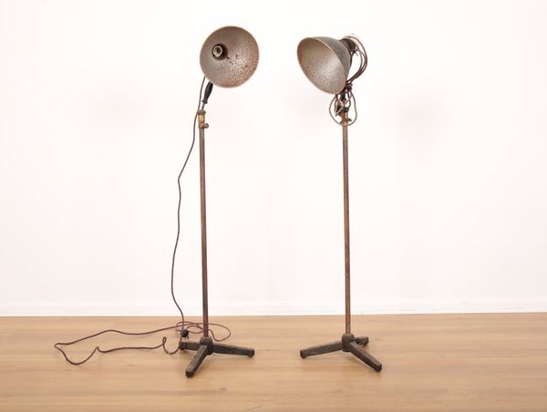 TWO INDUSTRIAL METAL STANDARD LAMPS BY BIRMINGHAM ENGINEERING COMPANY