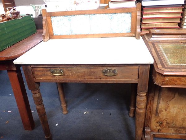 A VICTORIAN MARBLE TOP BEECHWOOD WASH STAND