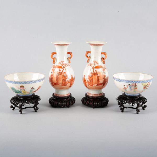 A PAIR OF CHINESE PORCELAIN IRON RED GLAZED VASES