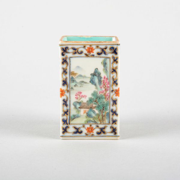A CHINESE PORCELAIN FAMILLE ROSE BRUSH POT