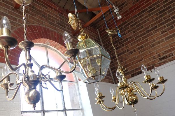 AN EIGHT-BRANCH DUTCH STYLE BRASS CHANDELIER