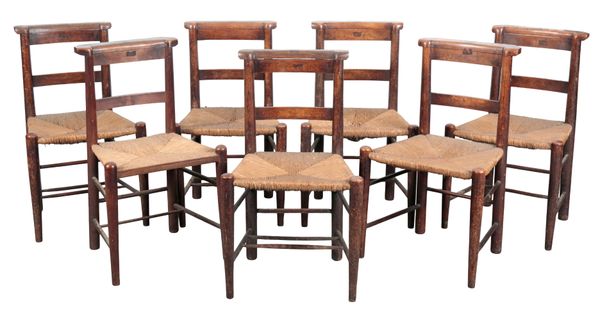 A SET OF SEVEN BEECH SIDE CHAIRS