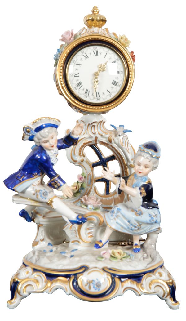 A DRESDEN 'ALT MEISSEN ART' PORCELAIN MANTEL CLOCK